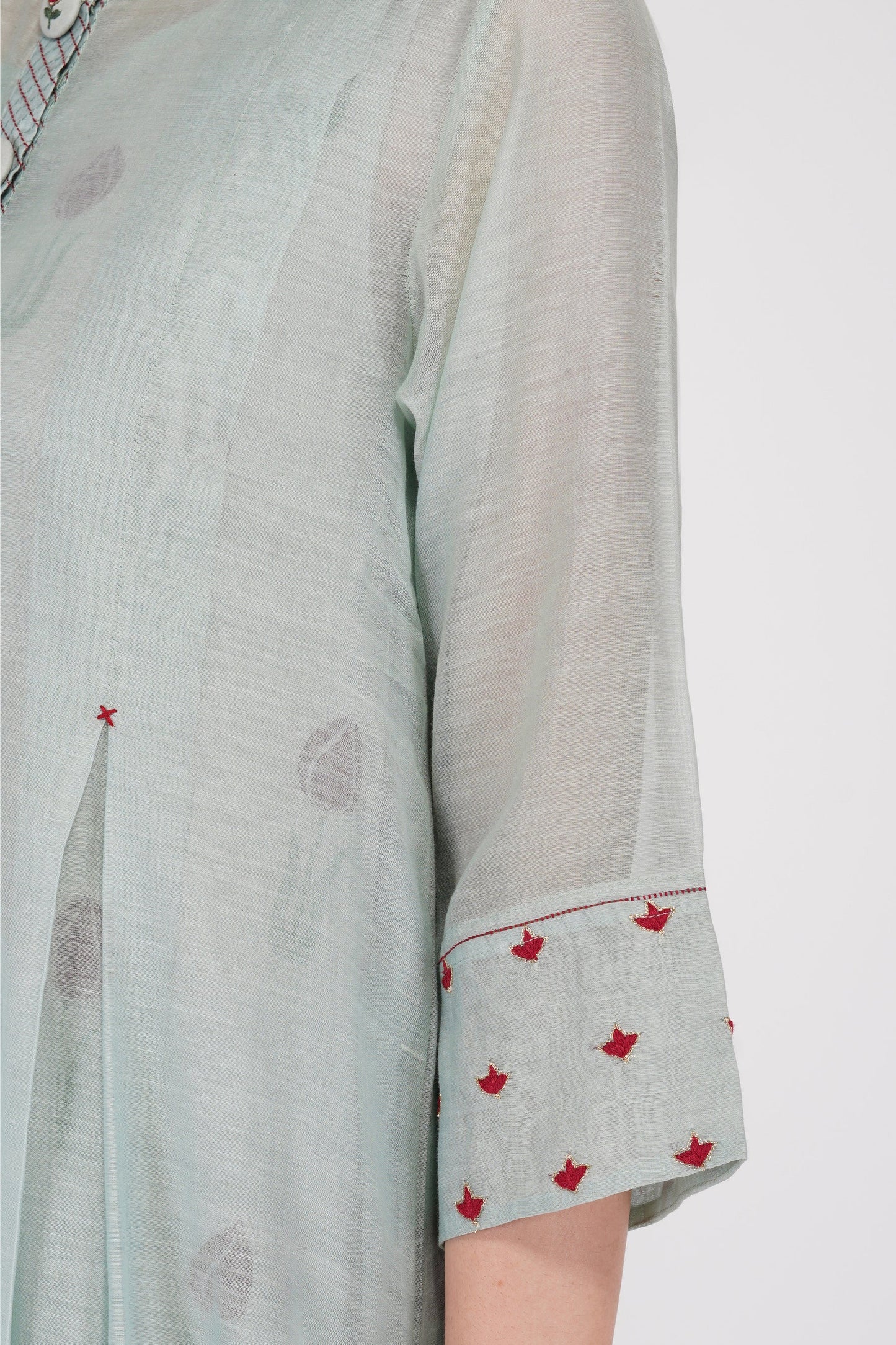 SAAWAN- SAGE GREEN BOX PLEAT WITH BUTTON EMBROIDERY