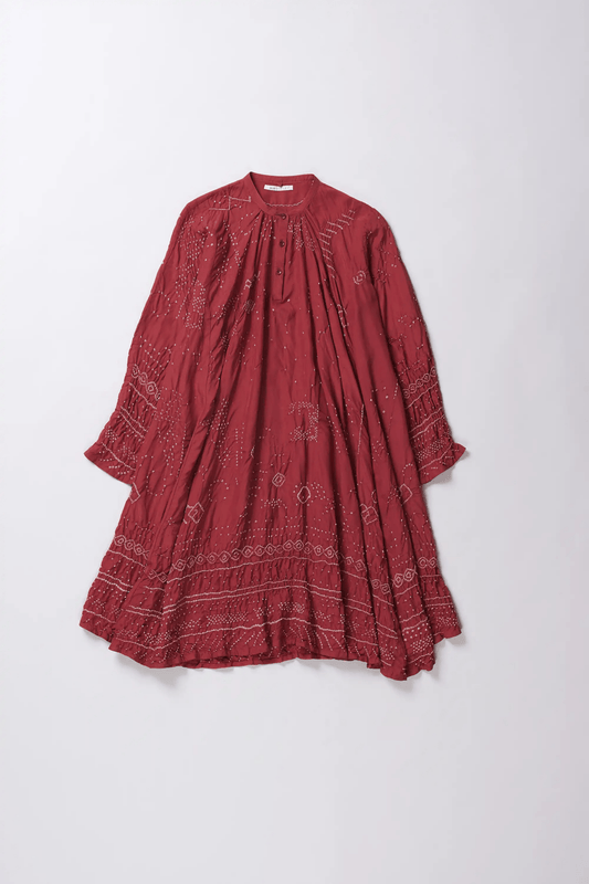 RED SILK BANDHANI DRESS