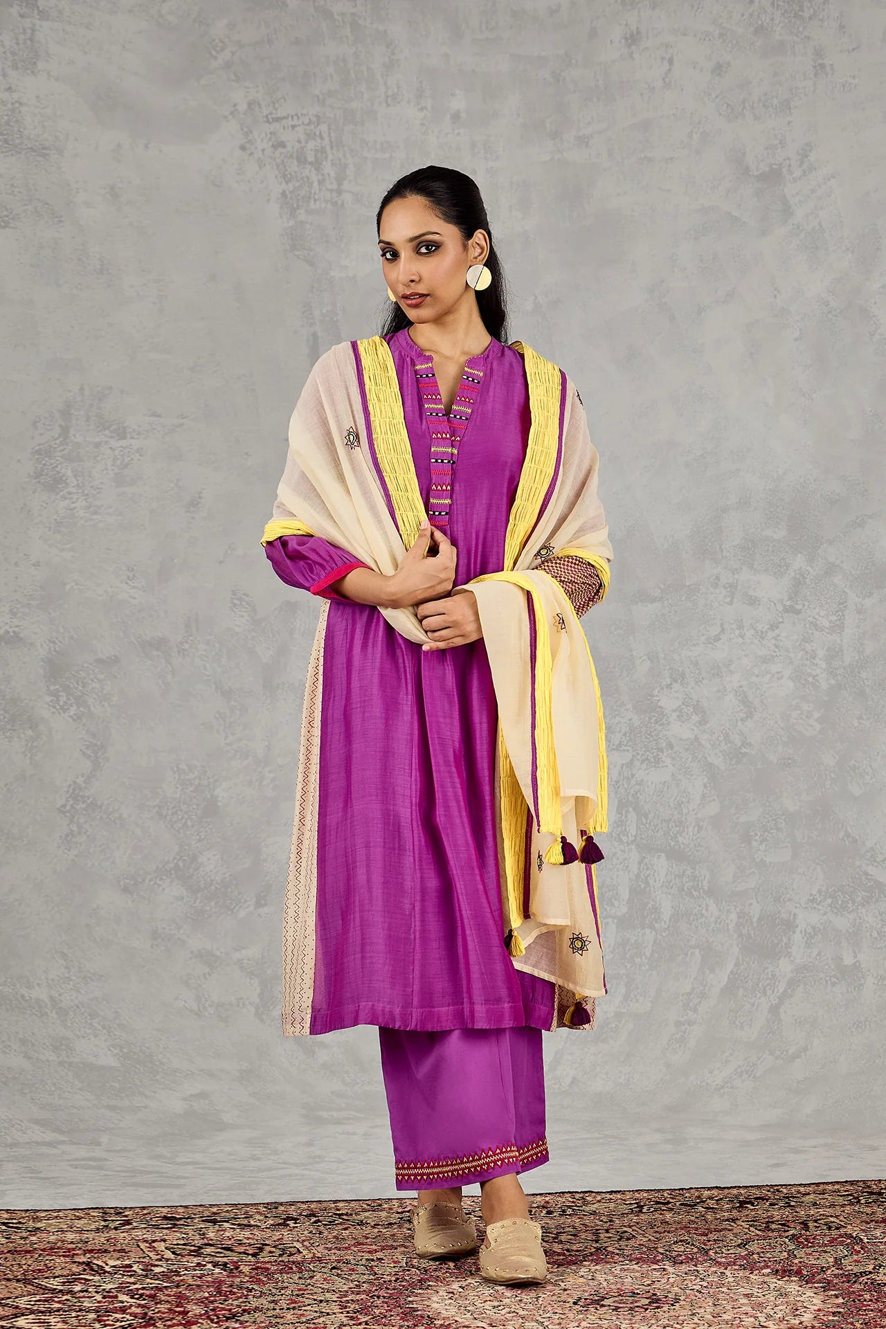 PURPLE ZIG-ZAG SIDE KALI KURTA SET
