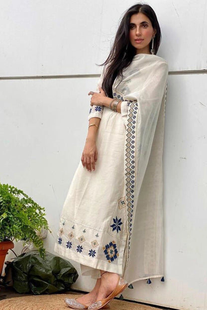 CREAM CHANDERI AZTEC EMBROIDERED KALI