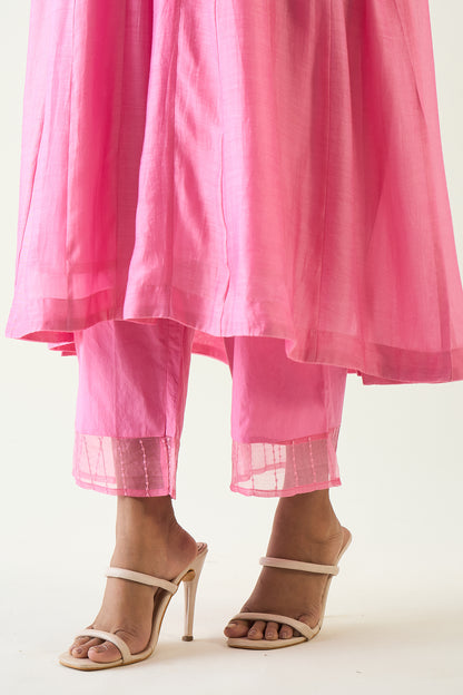 URVI: EMBROIDERED SIDE GATHER KURTA SET - CANDY PINK