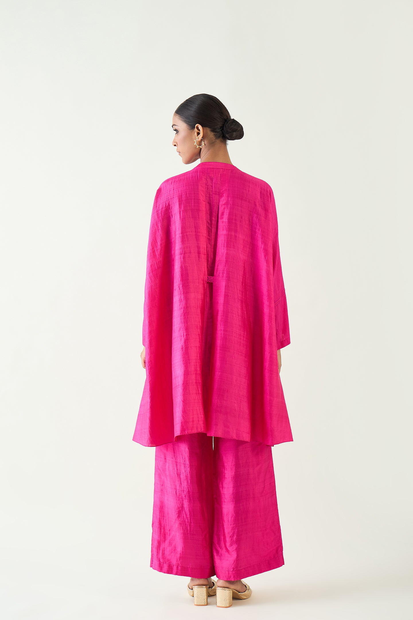 IRA: SILK KIMONO TUNIC SET- HOT PINK