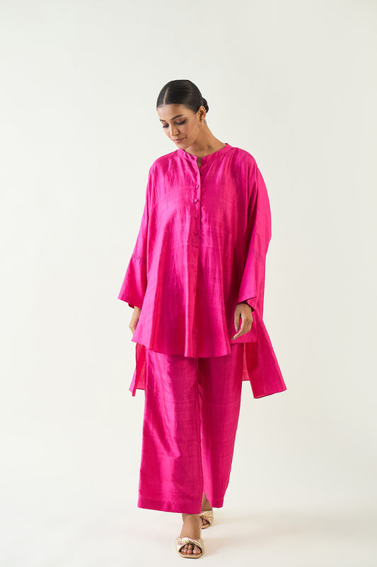 IRA: SILK KIMONO TUNIC SET- HOT PINK