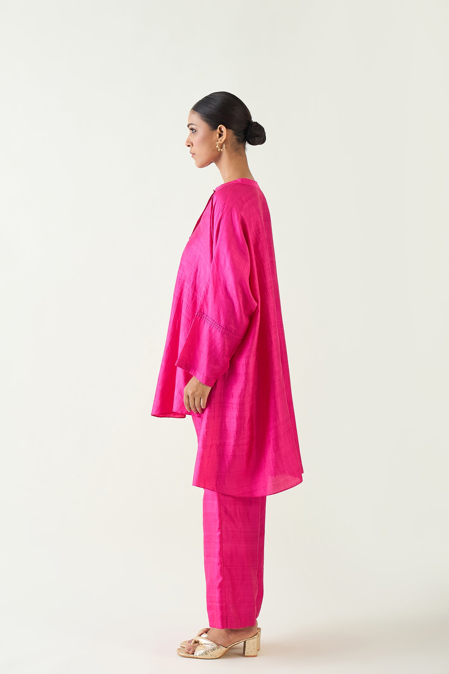 IRA: SILK KIMONO TUNIC SET- HOT PINK