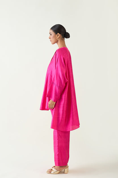 IRA: SILK KIMONO TUNIC SET- HOT PINK
