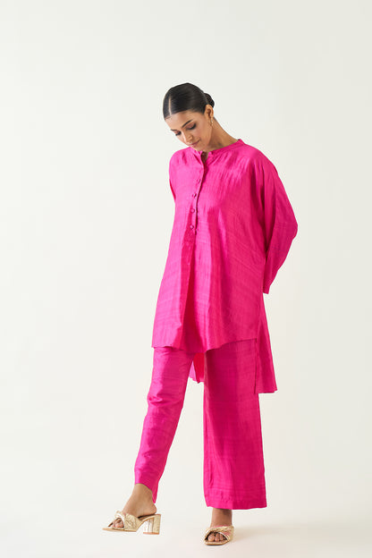 IRA: SILK KIMONO TUNIC SET- HOT PINK