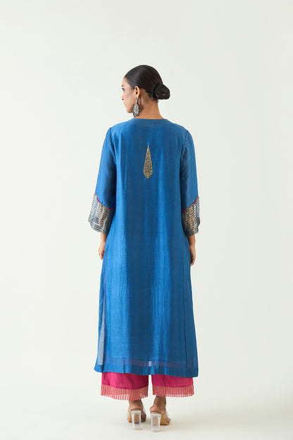 LEELA: COTTON SILK CYPRESS CHOGA SET - BLUE AND PINK