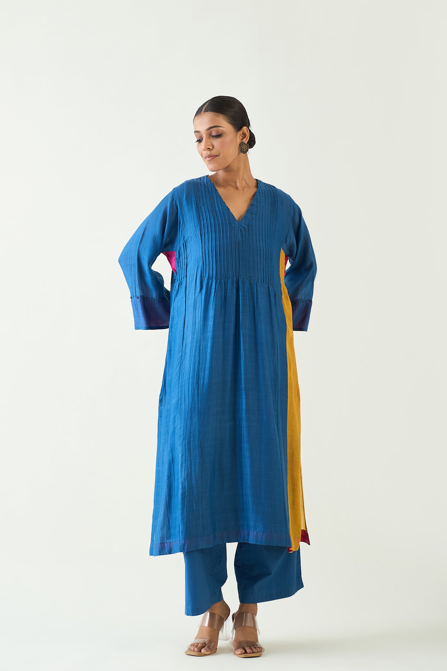 KRIYA: COTTON SILK COLOR BLOCK CHOGA SET
