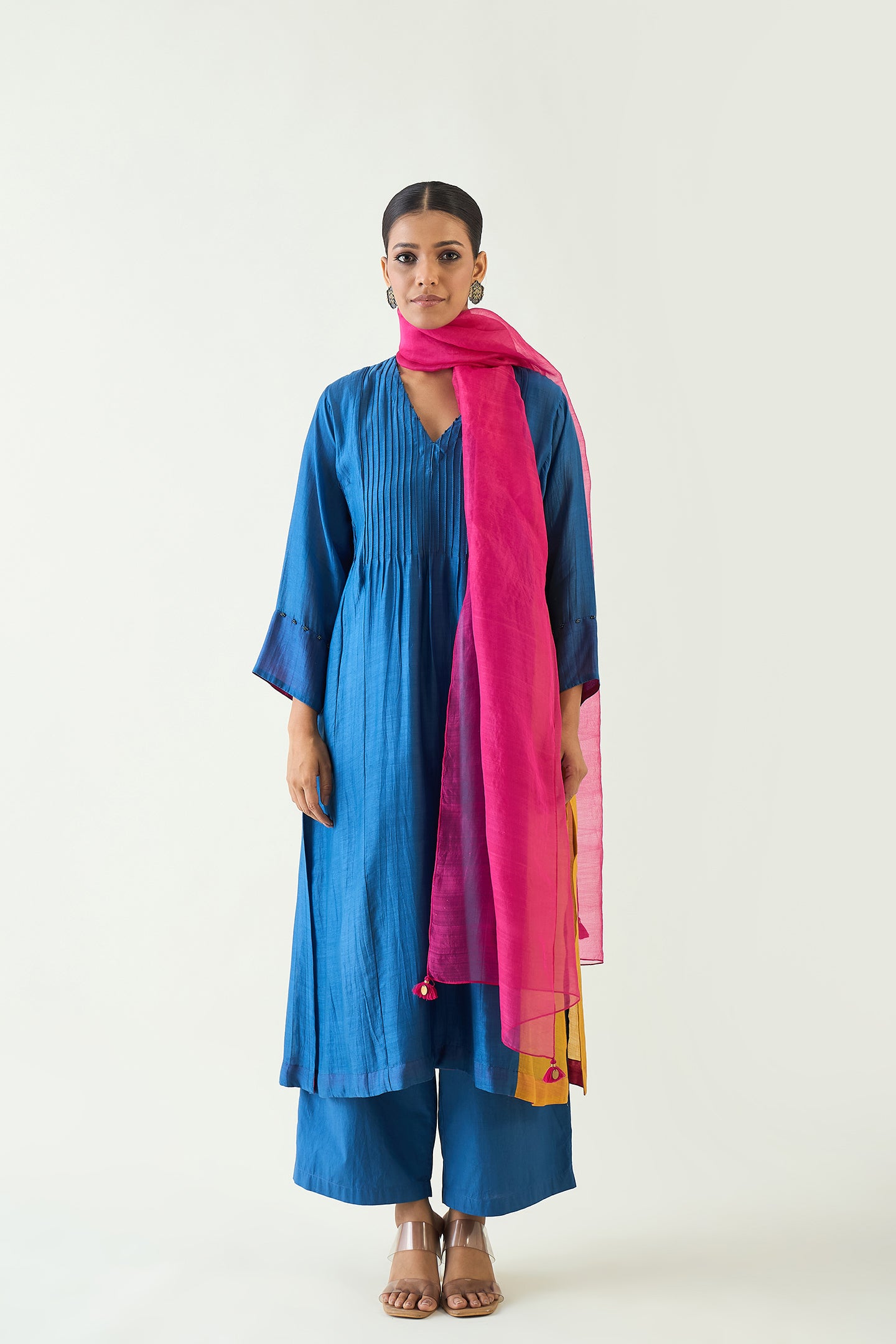 KRIYA: COTTON SILK COLOR BLOCK CHOGA SET