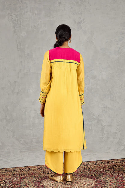 YELLOW BEAD EMBROIDERY KURTA SET