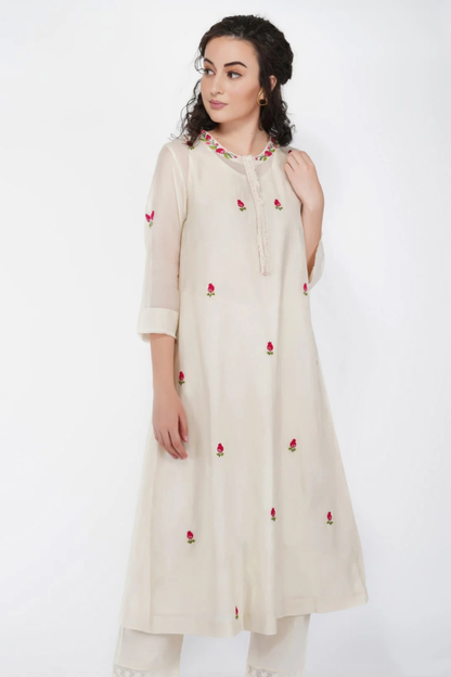 SAAWAN IVORY HAND EMBROIDERY FLORAL EMBROIDERY