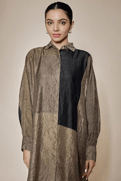 BROWN MULBERRY SILK MINI DRESS