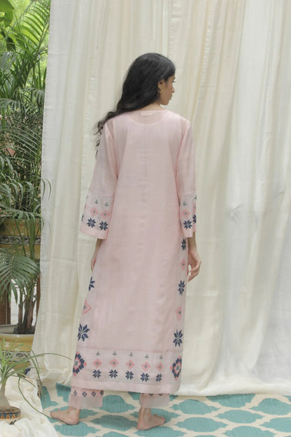 BABY PINK CHANDERI AZTEC EMBROIDERED KALI