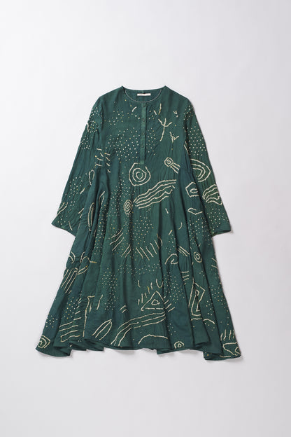 BOTTLE GREEN BANDHANI DRESS