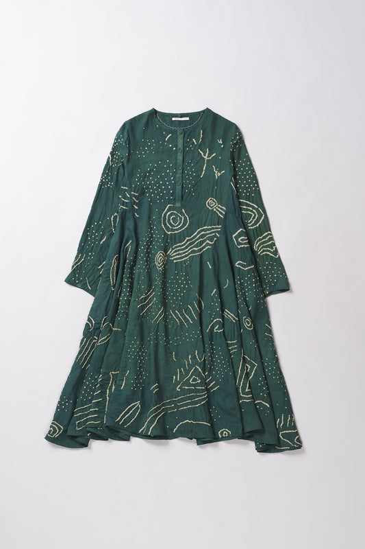 BOTTLE GREEN BANDHANI DRESS