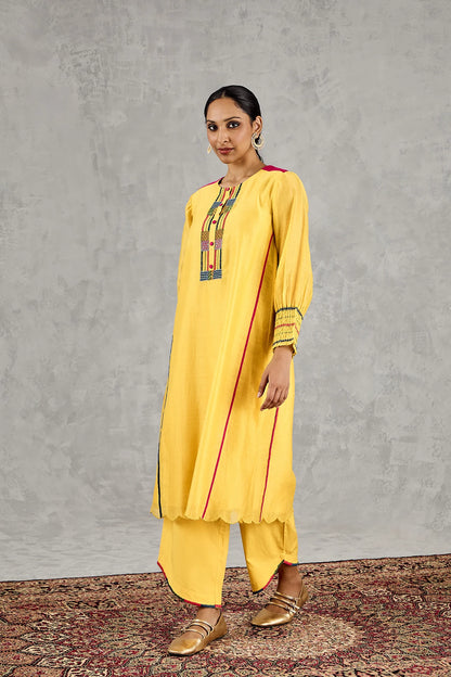 YELLOW BEAD EMBROIDERY KURTA SET