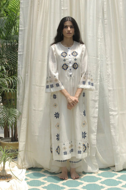 CREAM CHANDERI AZTEC EMBROIDERED KALI