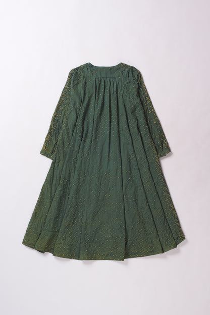 GREEN BANDHANI SILK DRESS
