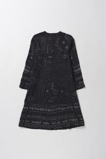 BLACK SILK BANDHANI DRESS