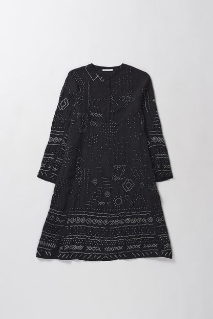 BLACK SILK BANDHANI DRESS