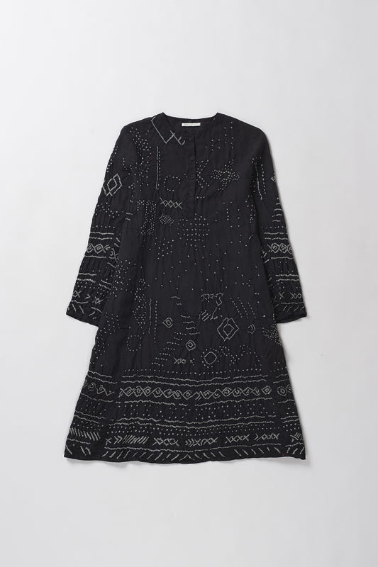 BLACK SILK BANDHANI DRESS