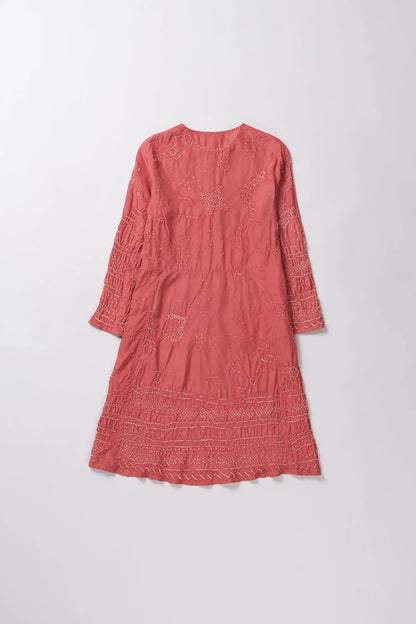 FRENCH ROSE BANDHANI DRESS