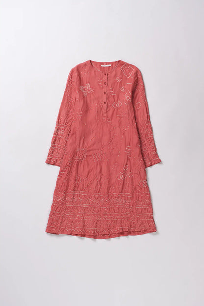 FRENCH ROSE BANDHANI DRESS