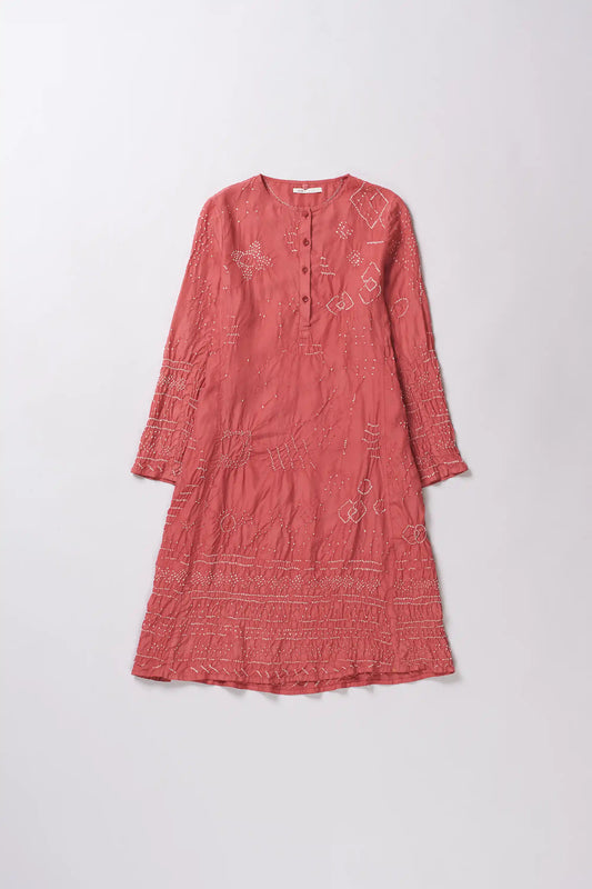 FRENCH ROSE BANDHANI DRESS