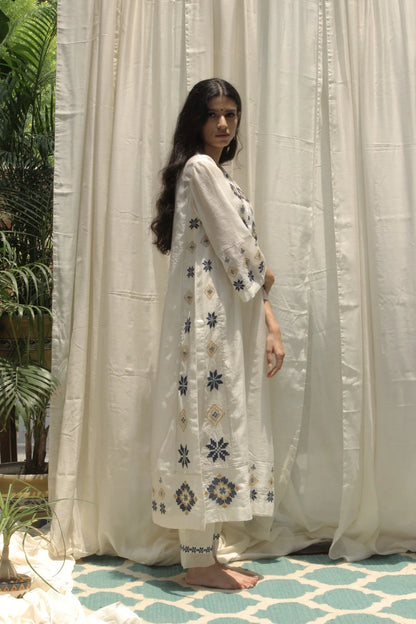 CREAM CHANDERI AZTEC EMBROIDERED KALI