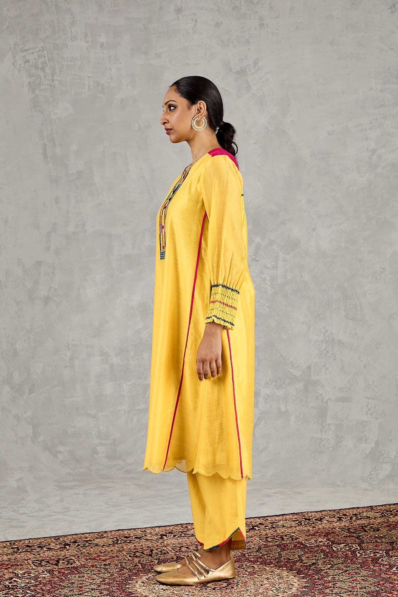 YELLOW BEAD EMBROIDERY KURTA SET