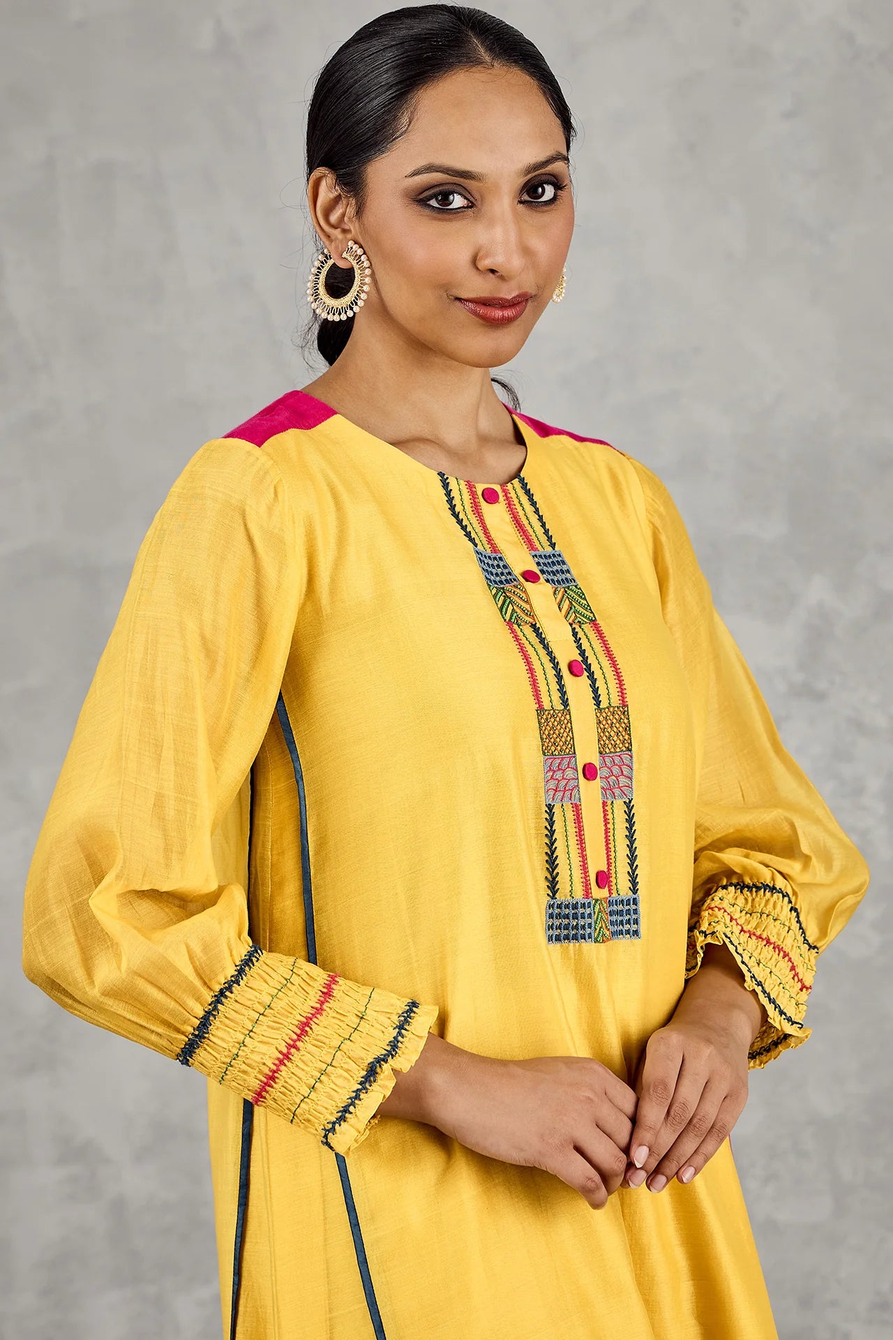 YELLOW BEAD EMBROIDERY KURTA SET