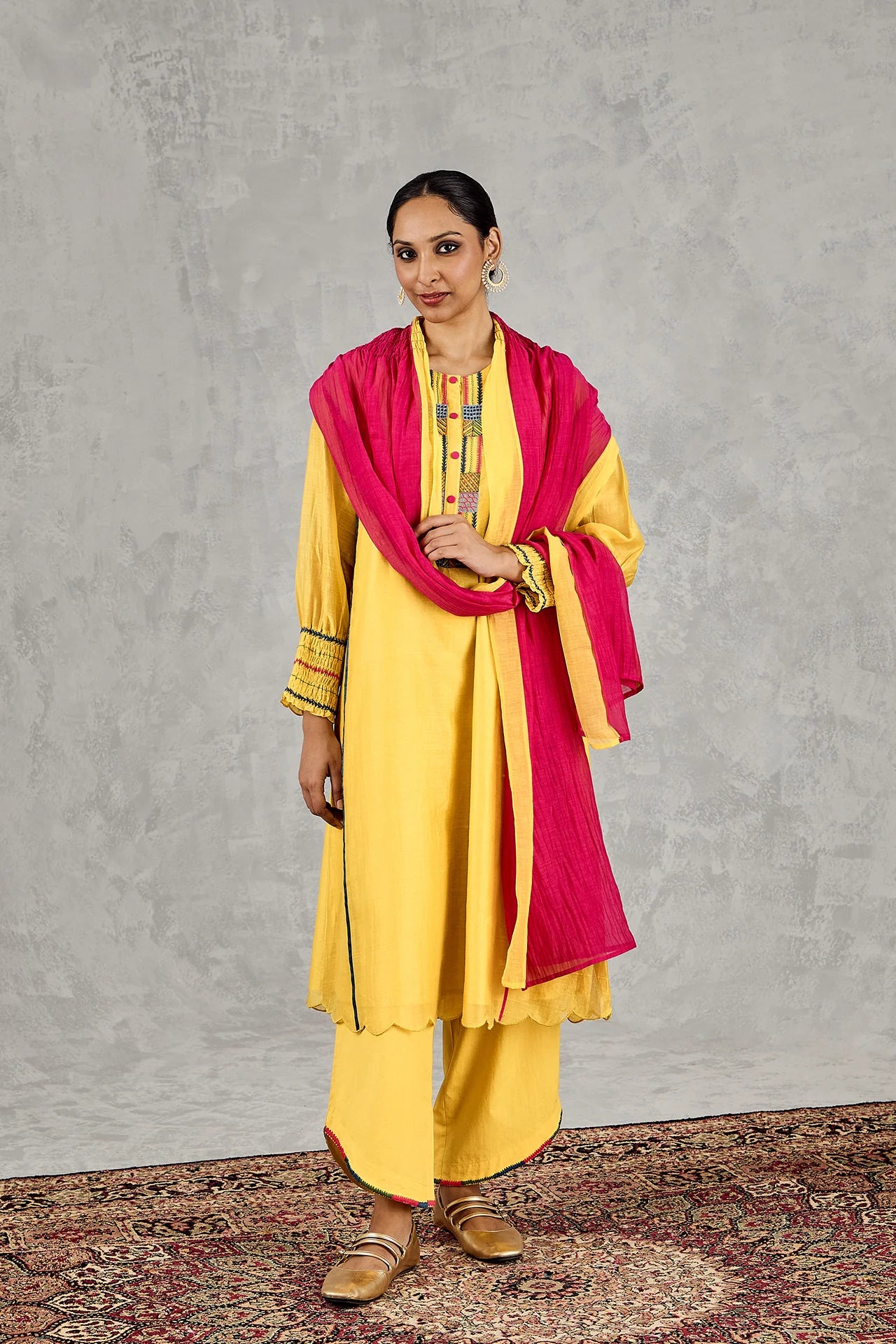 YELLOW BEAD EMBROIDERY KURTA SET