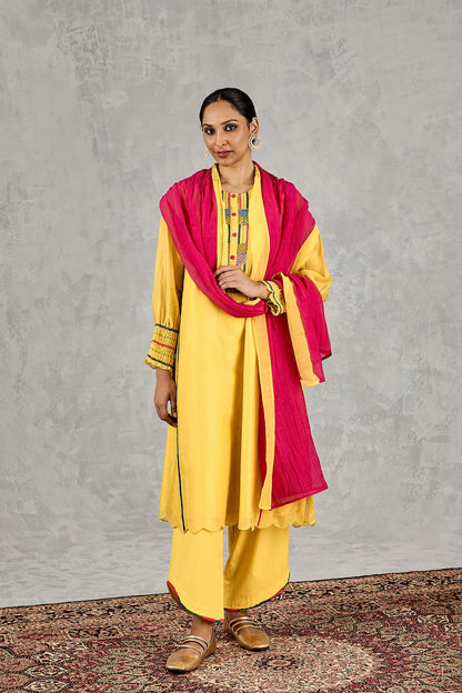 YELLOW BEAD EMBROIDERY KURTA SET