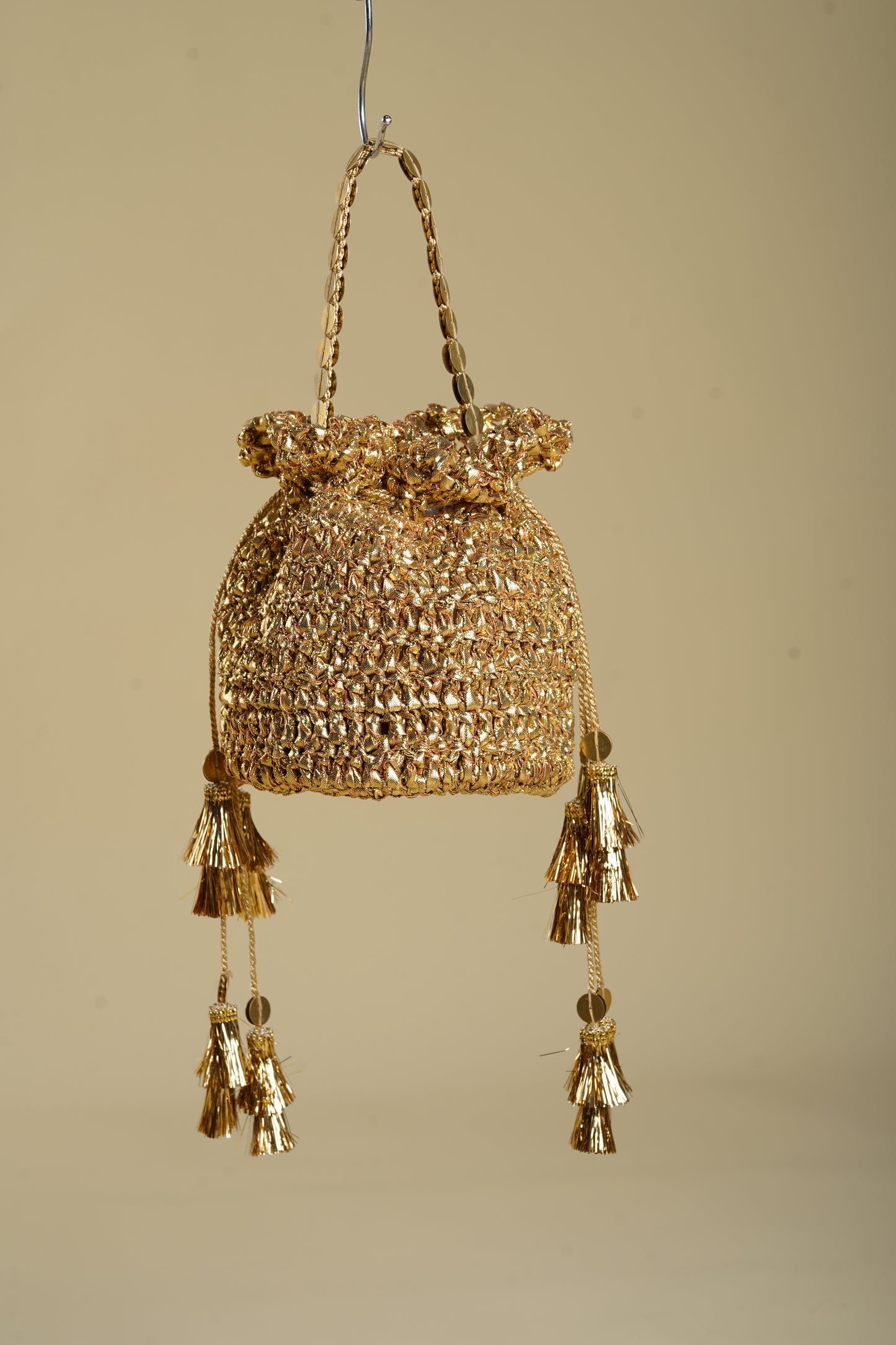 GOLDEN GOTA CROCHET POTLI