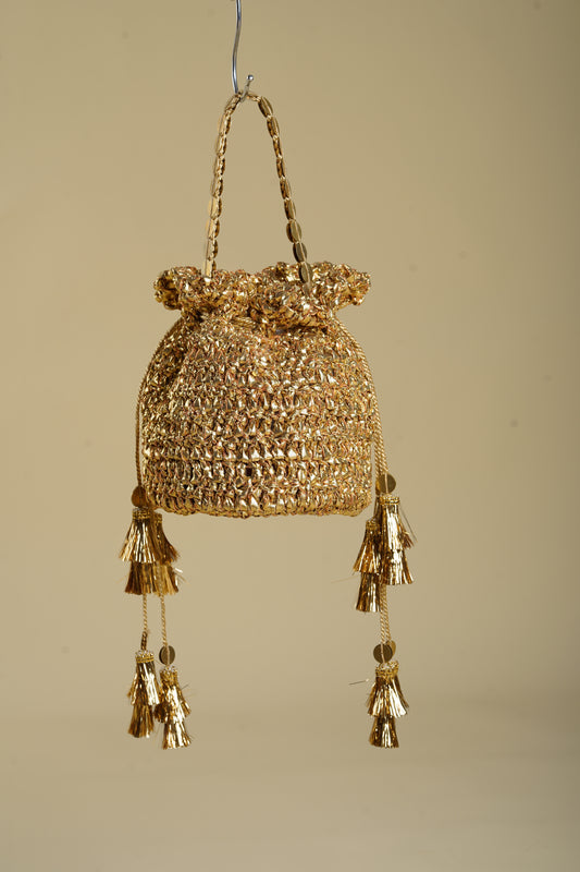 GOLDEN GOTA CROCHET POTLI