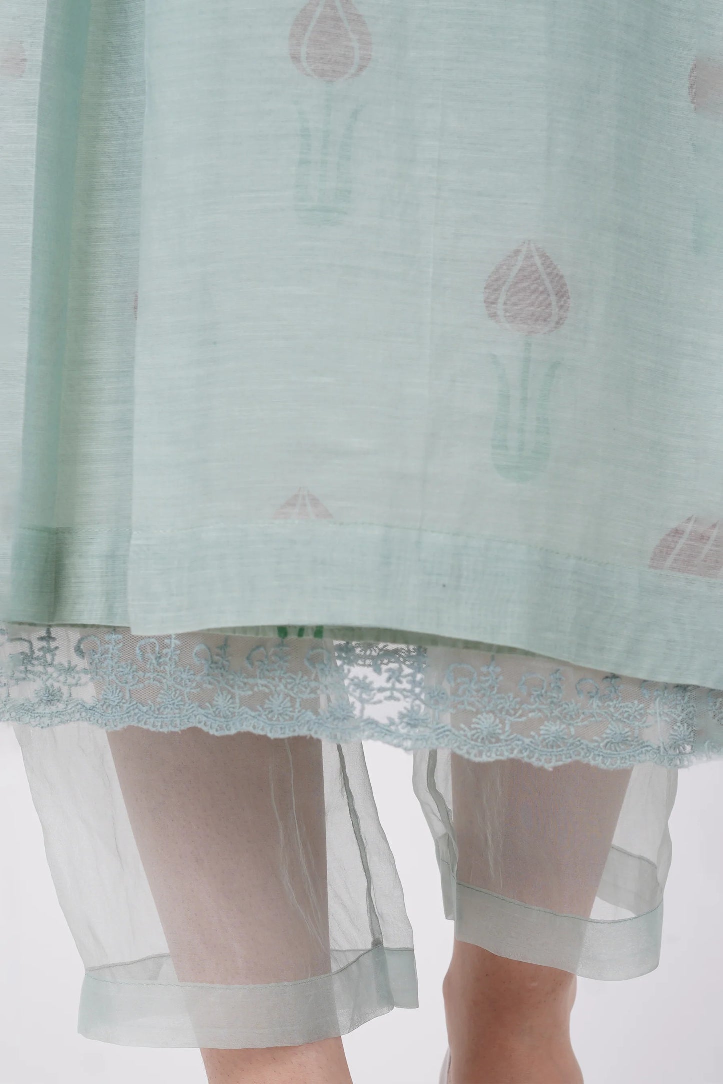 SAAWAN- SAGE GREEN BOX PLEAT WITH BUTTON EMBROIDERY