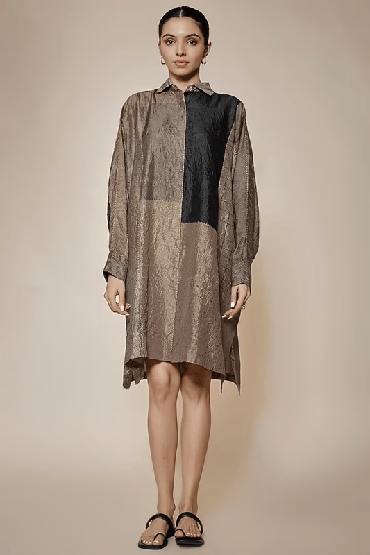 BROWN MULBERRY SILK MINI DRESS
