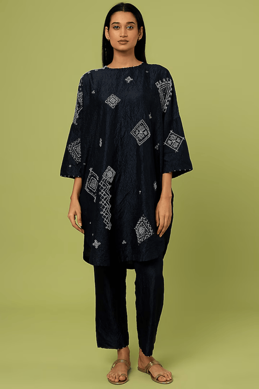 MIDNIGHT BLUE MULBERRY SILK KURTA SET