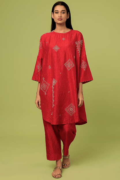 RED MULBERRY SILK KURTA SET