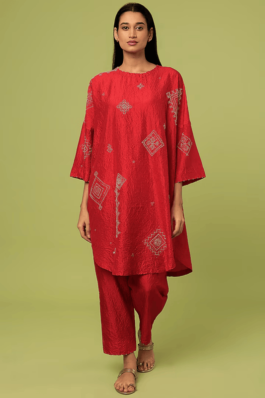 RED MULBERRY SILK KURTA SET