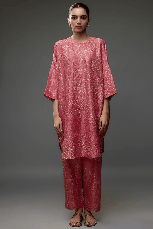 CORAL MULBERRY SILK PRINTED CO-ORD SET